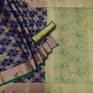 Blue Woven Patola Art Silk Saree - Peachmode