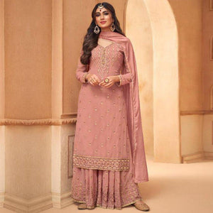 Blush Partywear Designer Embroidery Heavy Faux Georgette Salwar suit - Peachmode