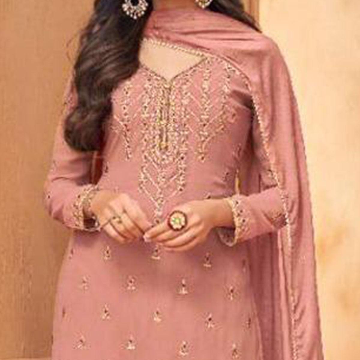 Blush Partywear Designer Embroidery Heavy Faux Georgette Salwar suit - Peachmode