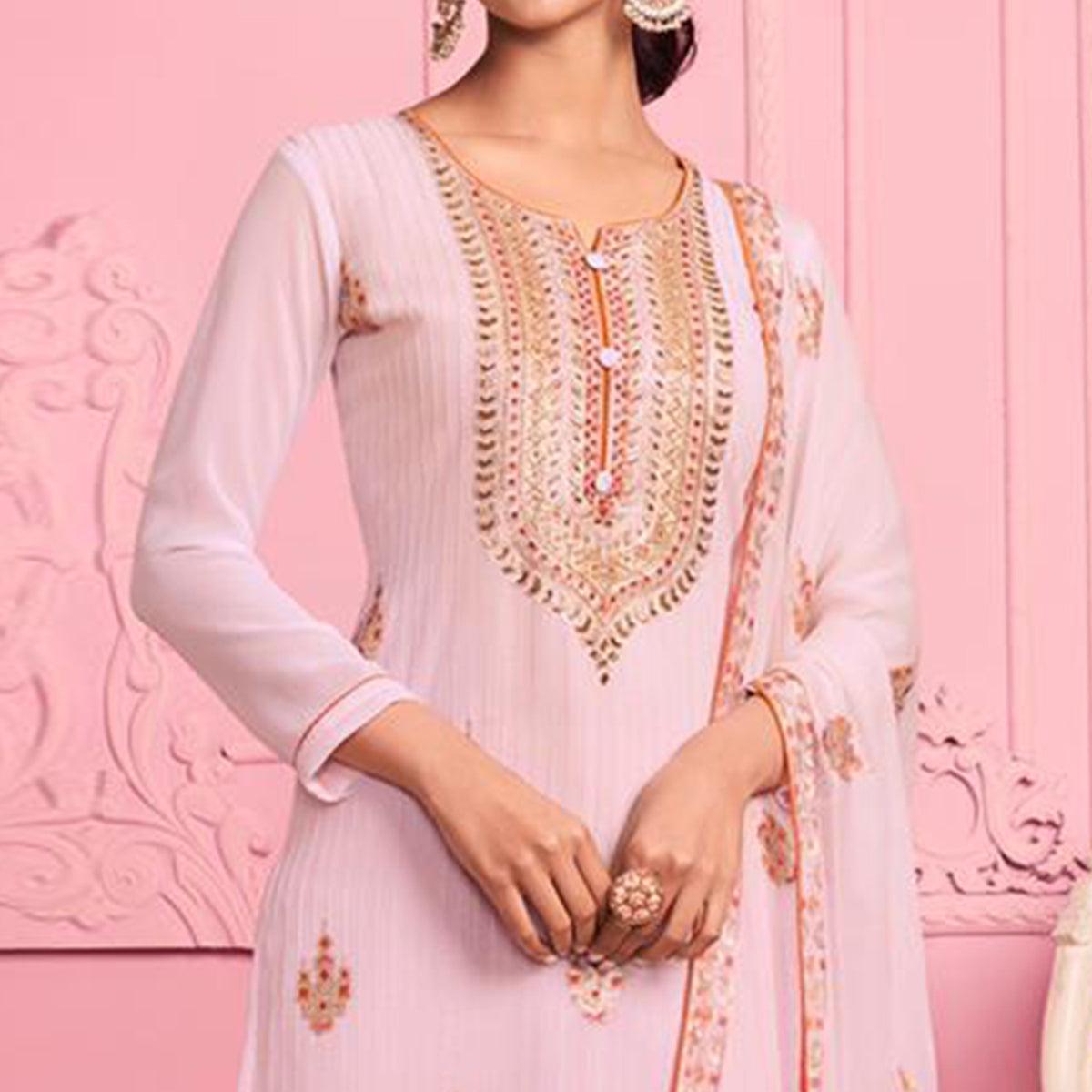 Blush Partywear Thread Floral Embroidery & Khatli sequence Alizeh Georgette Suit - Peachmode
