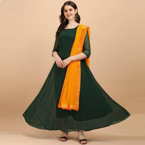 Bottle Green Festive Wear Designer Diamond Work Georgette Long Kurti With Duppata - Peachmode
