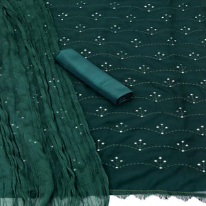 Bottle Green Festive Wear Embellished With Embroidered Georgette Dress Material - Peachmode