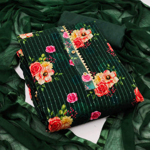 Bottle Green Festive Wear Sequence Embroidered Georgette Dress Material - Peachmode