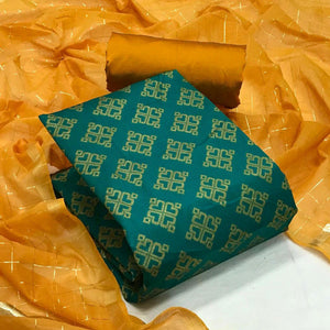 Bottle Green Festive Wear Woven Banarasi Silk Dress Material - Peachmode