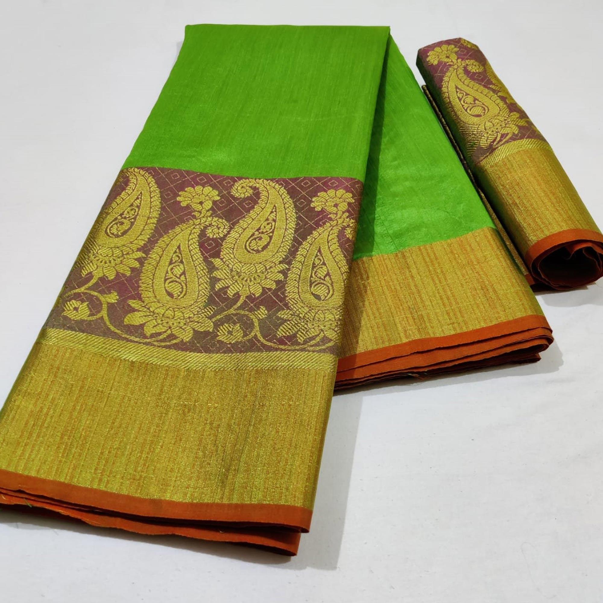 Breathtaking Green Colored Festive Wear Woven Silk Saree - Peachmode