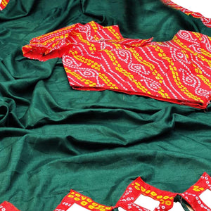 Breathtaking Green Colored Party Wear Printed Art Silk Saree - Peachmode