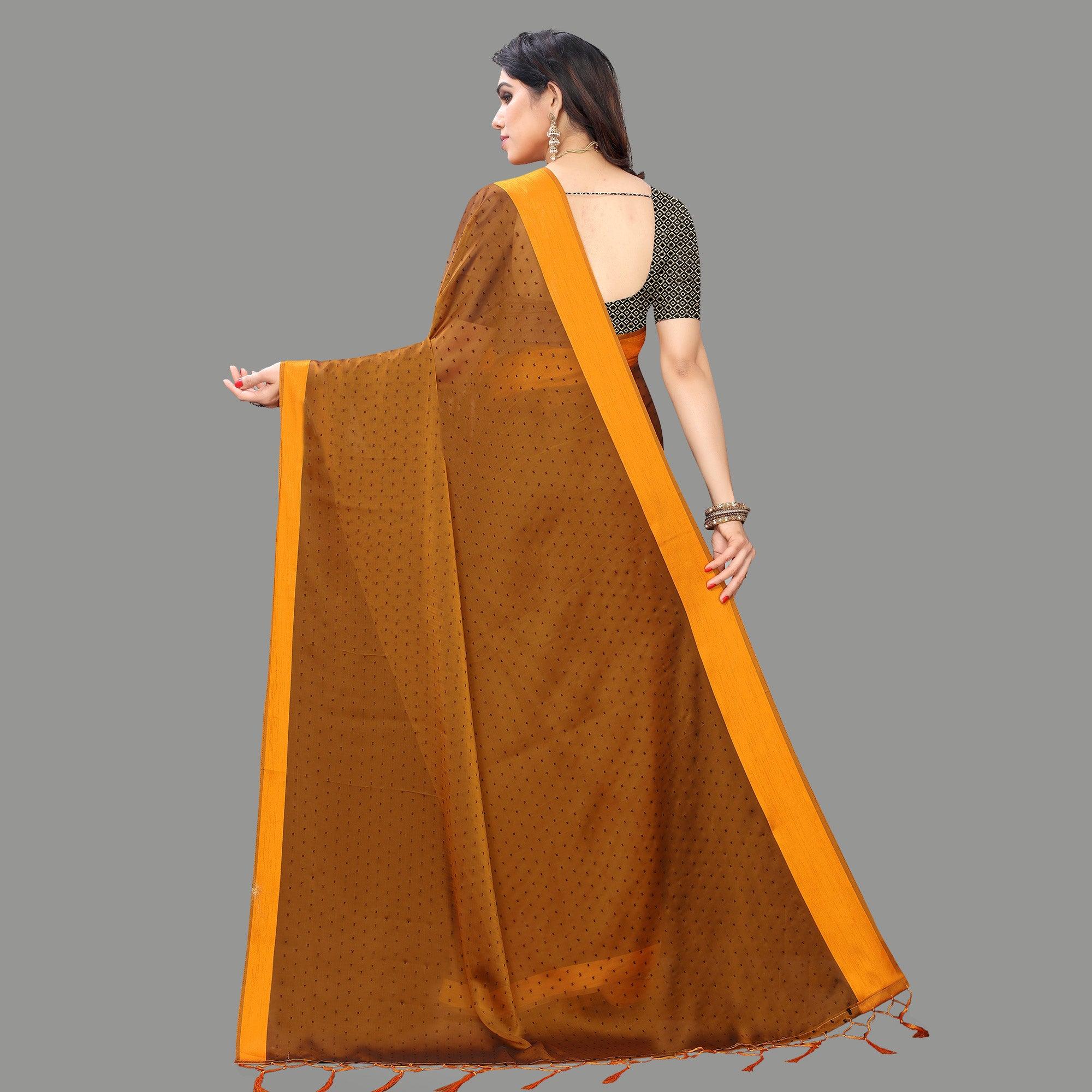 Breathtaking Mustard Yellow Colored Party Wear Printed Poly Georgette Saree With Tassels - Peachmode