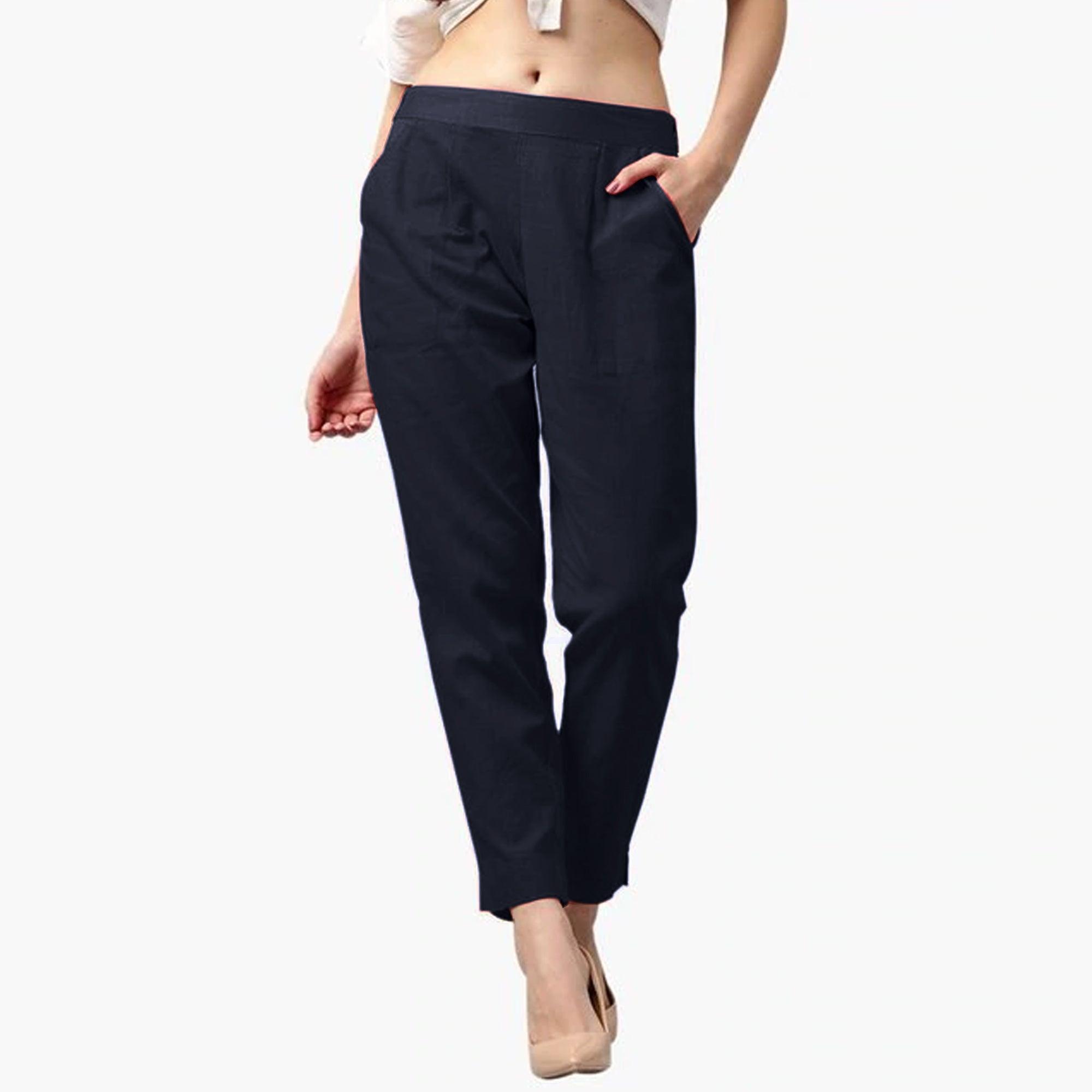 Breathtaking Navy Blue Colored Casual Wear Cotton Pant - Peachmode