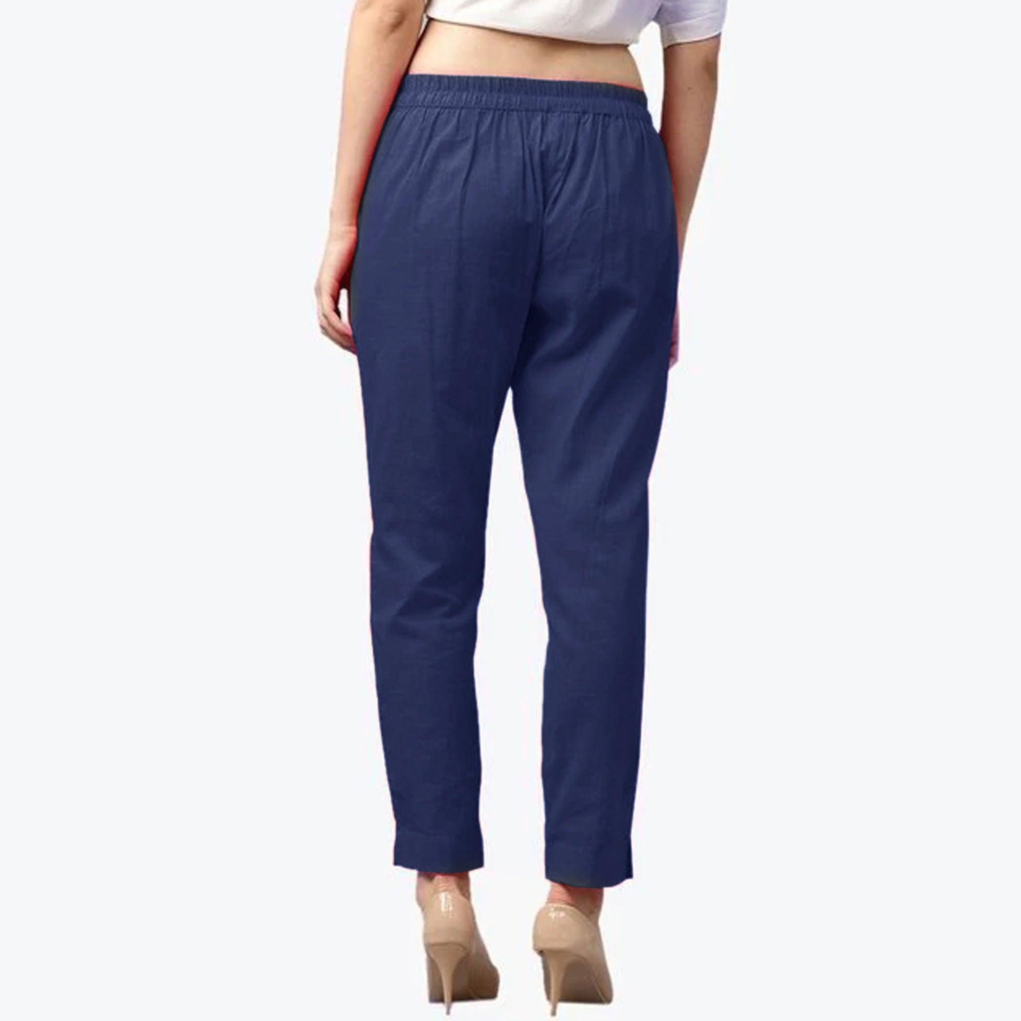 Breathtaking Navy Blue Colored Casual Wear Cotton Pant - Peachmode
