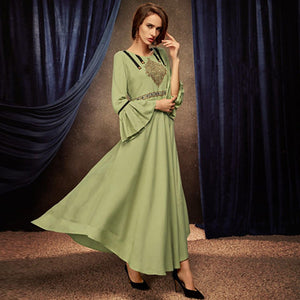 Breathtaking Pista Green Colored Partywear Embroidered Rayon Long Kurti - Peachmode