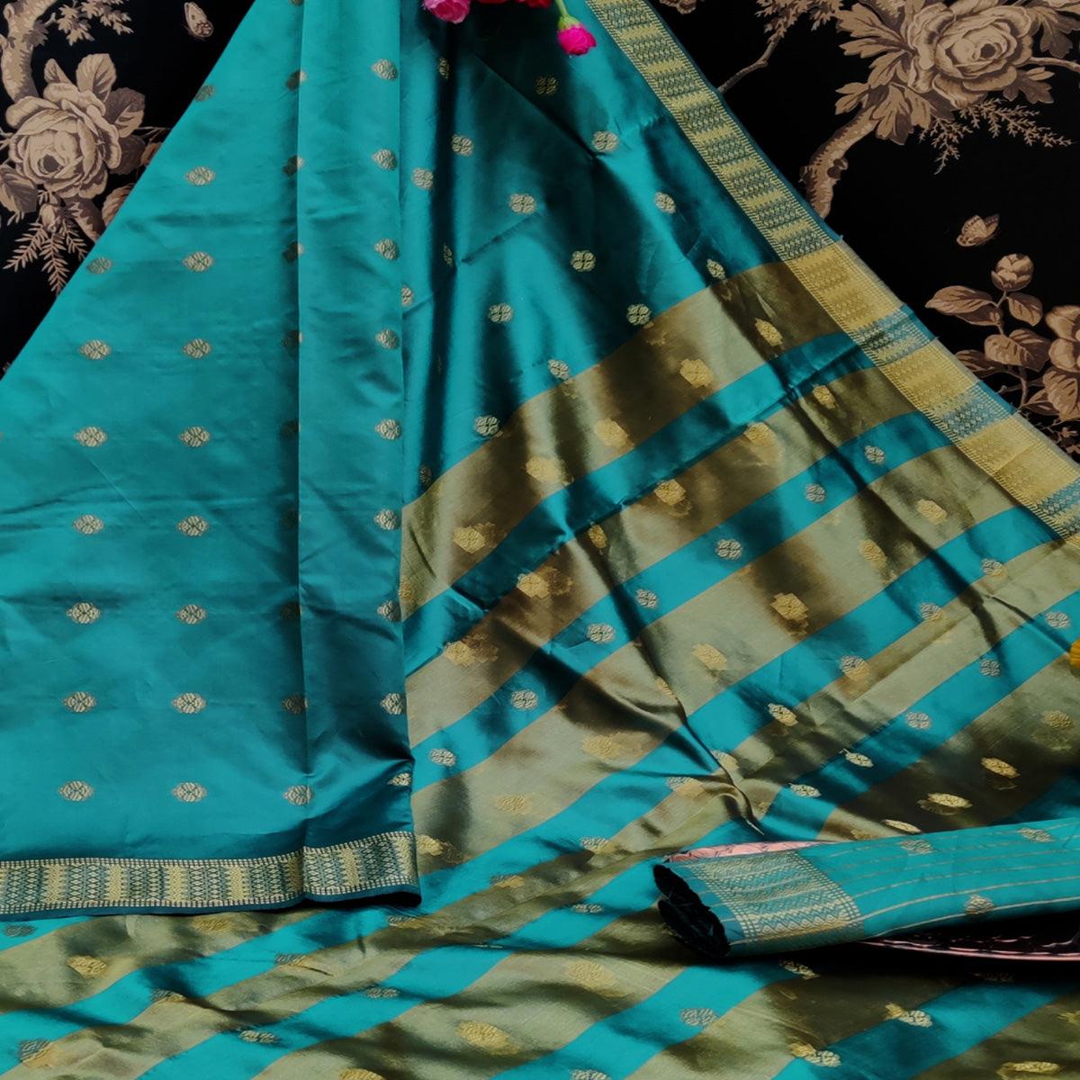 Breathtaking Rama Colored Festive Wear Woven Art Silk Saree - Peachmode