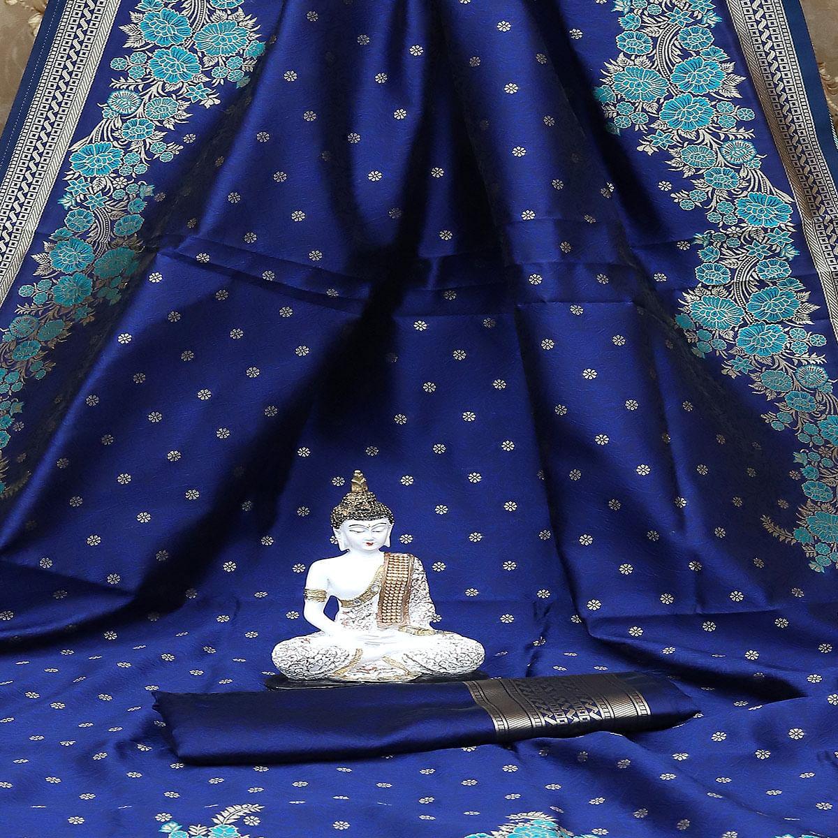 Breathtaking Royal Blue Colored Festive Wear Woven Banarasi Art Silk Saree - Peachmode
