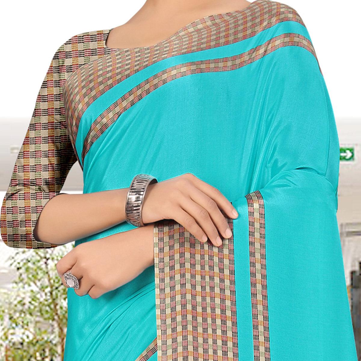 Breathtaking Sky Blue Coloured Casual Wear Printed Crepe Saree - Peachmode