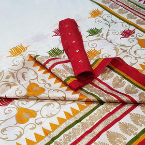 Breathtaking White Colored Festive Wear Foil Printed Silk Saree - Peachmode