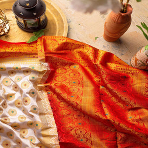 Breathtaking White Colored Festive Wear Woven Art Silk Saree - Peachmode