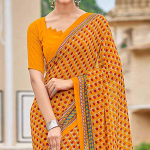 Bright Orange Printed Georgette Saree - Peachmode