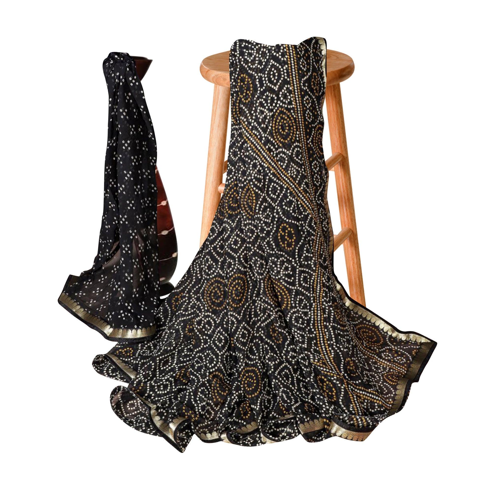Brilliant Black Colored Casual Bandhani Printed Georgette Saree - Peachmode