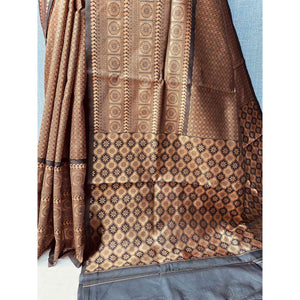 Brown & Coffee Woven Banarasi Silk Saree - Peachmode
