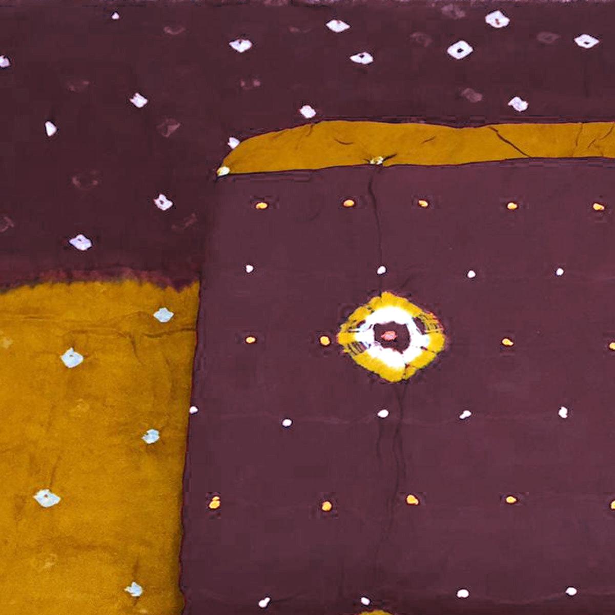 Brown Bandhani Printed Cotton Blend Dress Material - Peachmode