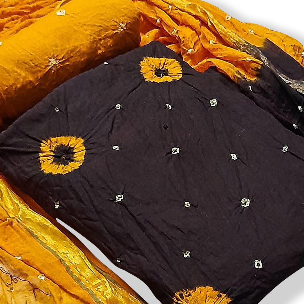 Brown Casual Wear Bandhej And Woven Pure Cotton Dress Material - Peachmode