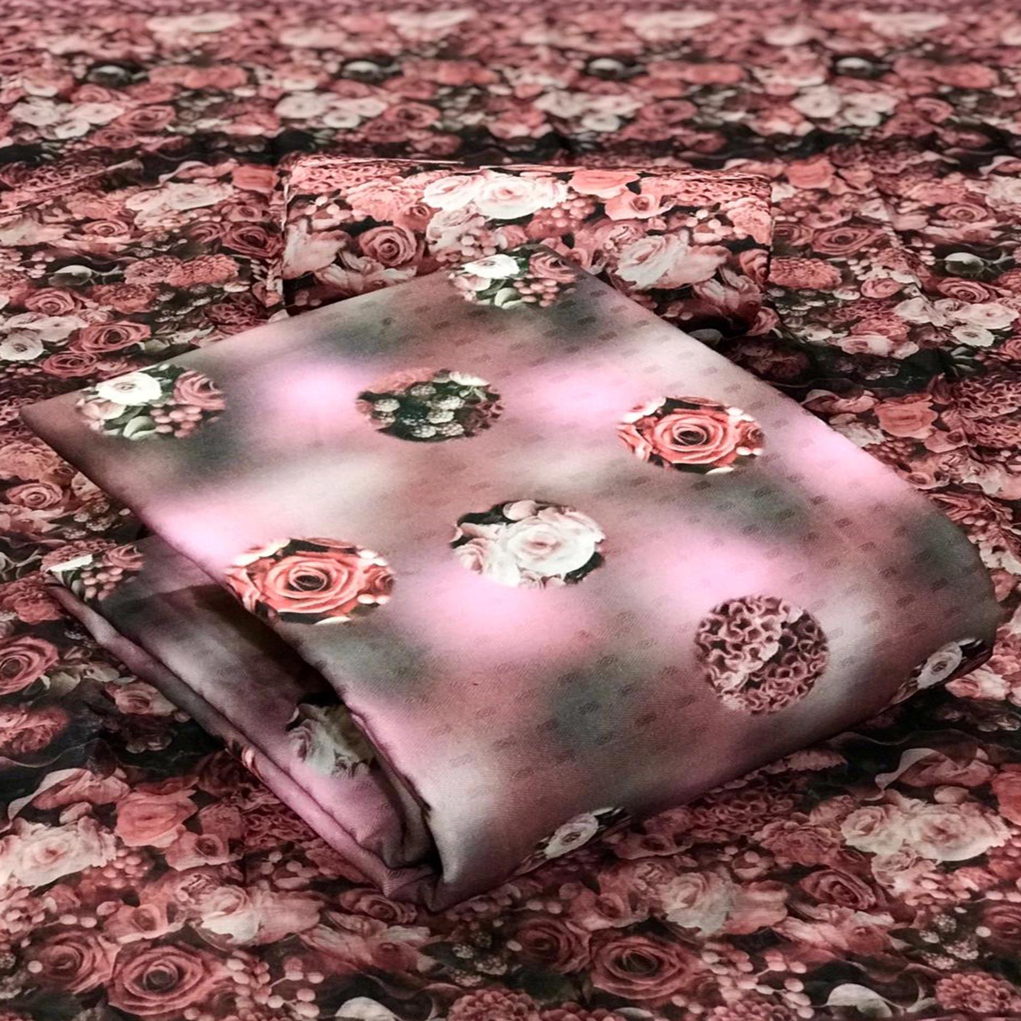 Brown Casual Wear Floral Printed Pashmina Dress Material - Peachmode