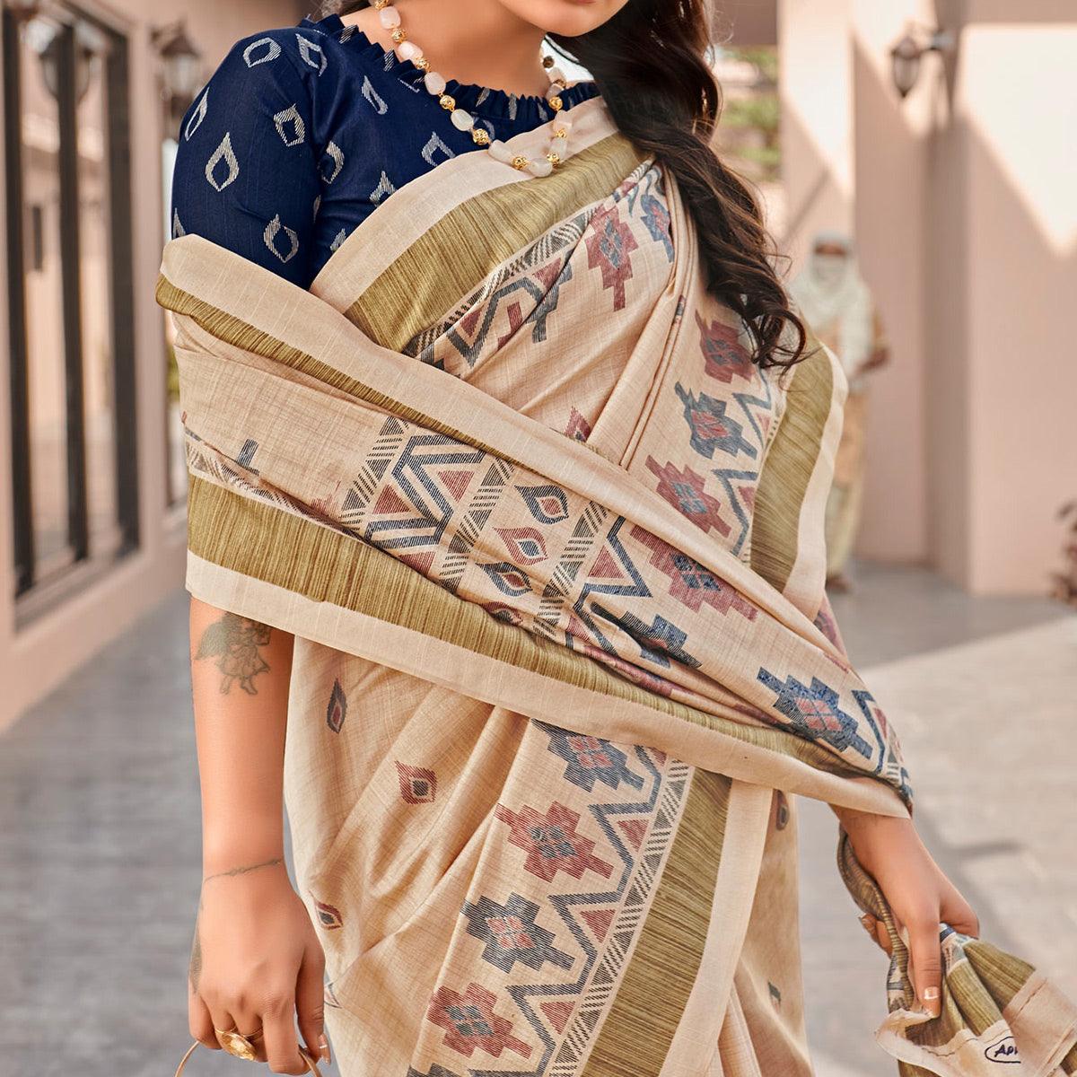 Brown Casual Wear Printed Bhagalpuri Sarees - Peachmode