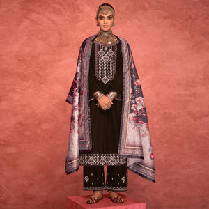Brown Embroidered Velvet Pakistani Suit - Peachmode
