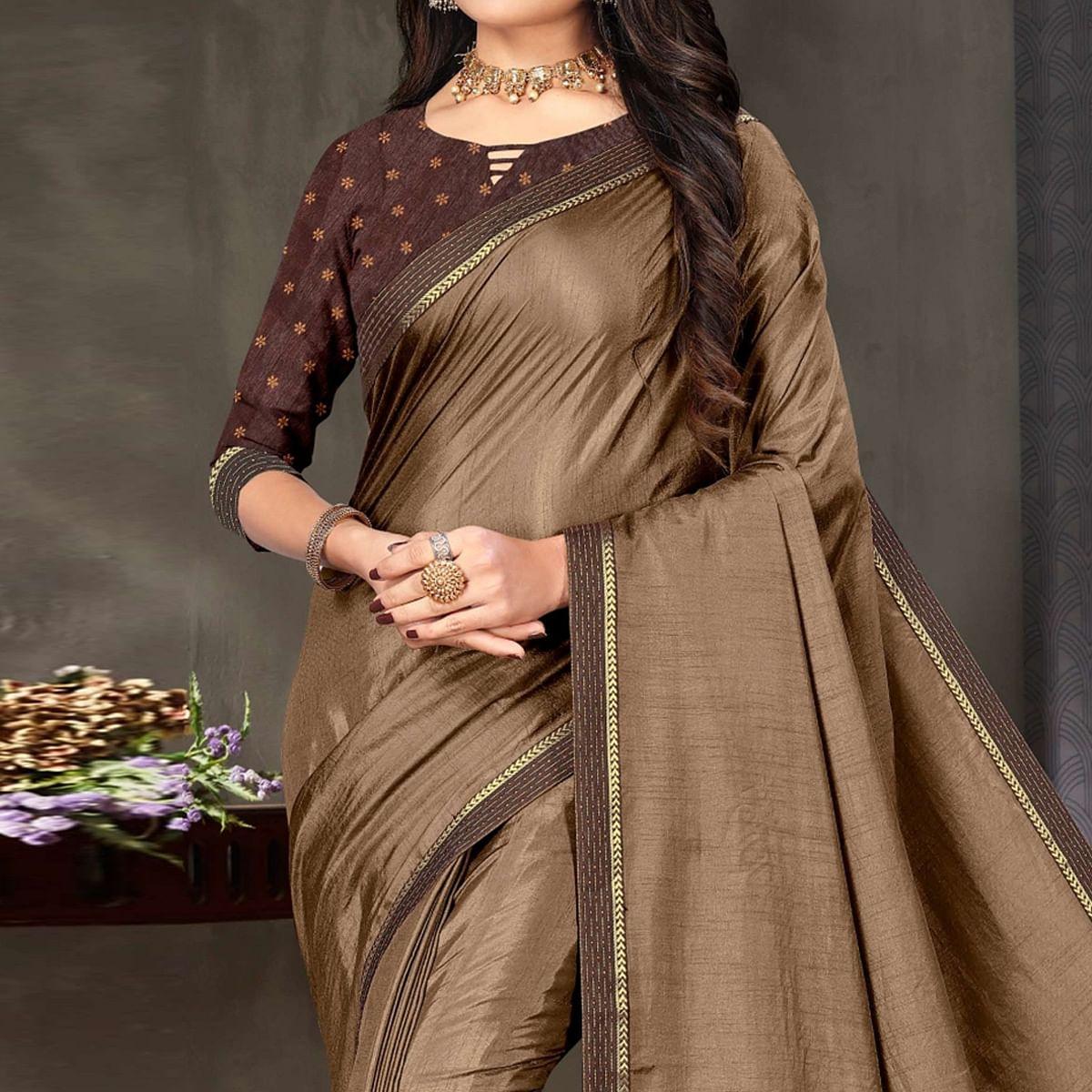 Brown Festive Wear Embellished Art Silk Saree - Peachmode