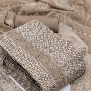 Brown Festive Wear Embroidered Georgette Dress Material - Peachmode