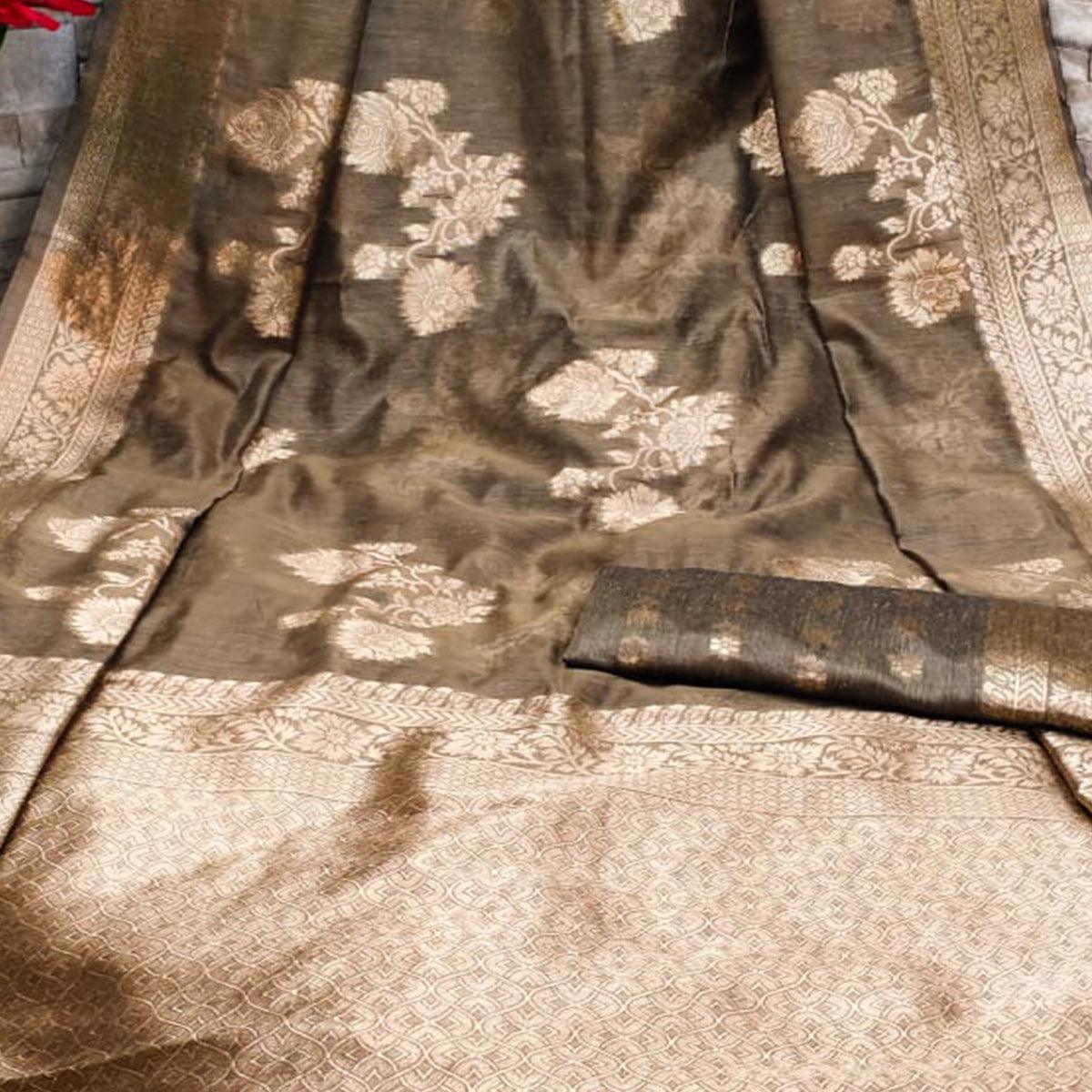 Brown Festive Wear Woven Jacquard Silk Saree - Peachmode