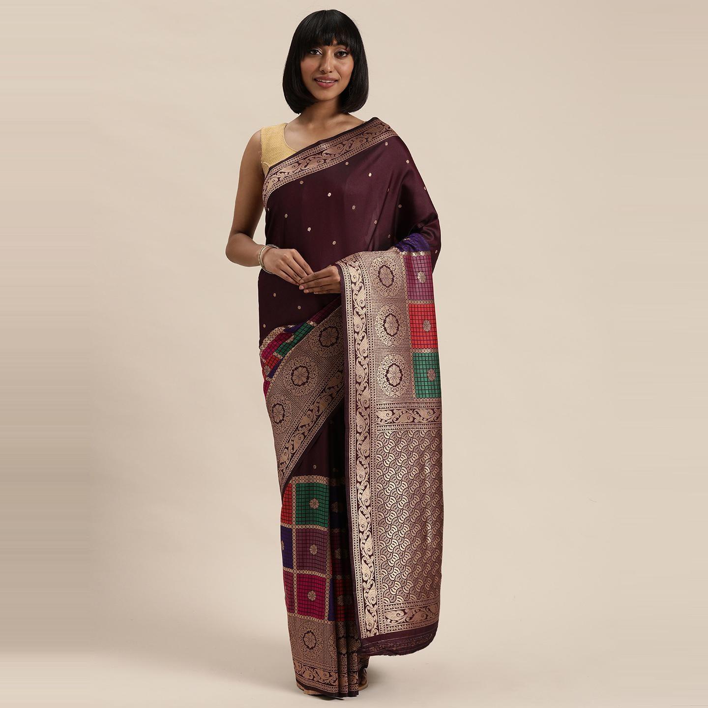 Brown Festive Wear Woven Kanjivaram Silk Saree - Peachmode