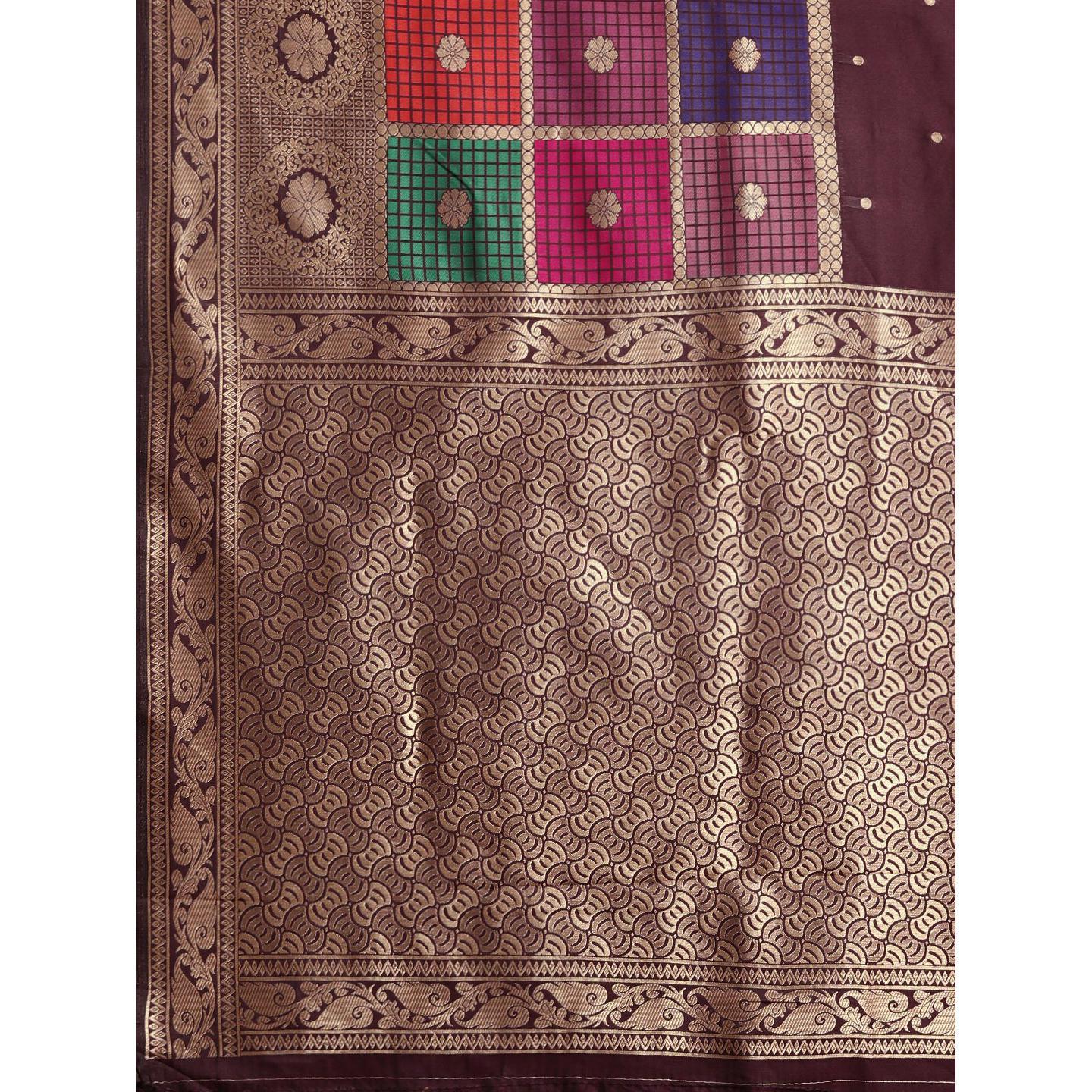 Brown Festive Wear Woven Kanjivaram Silk Saree - Peachmode