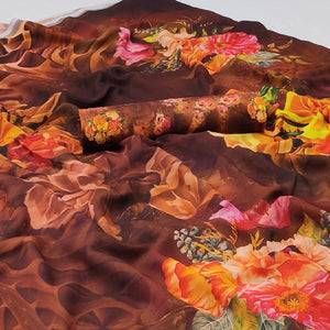 Brown Floral Digital Printed Georgette Saree - Peachmode