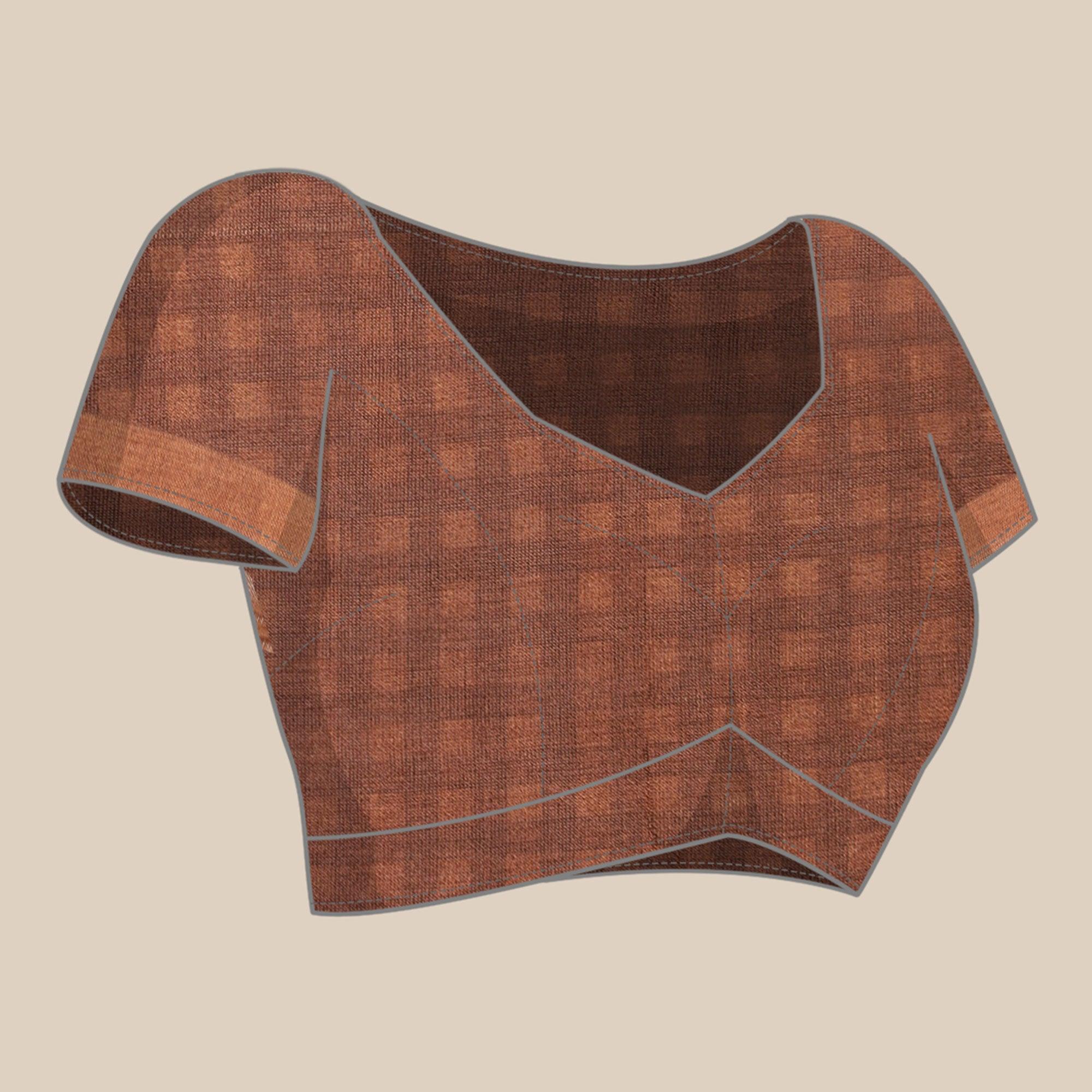 Brown Geometric Printed Cotton Silk Saree - Peachmode