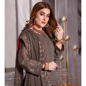 Brown Partywear Embroidered Georgette Pakistani Suit - Peachmode
