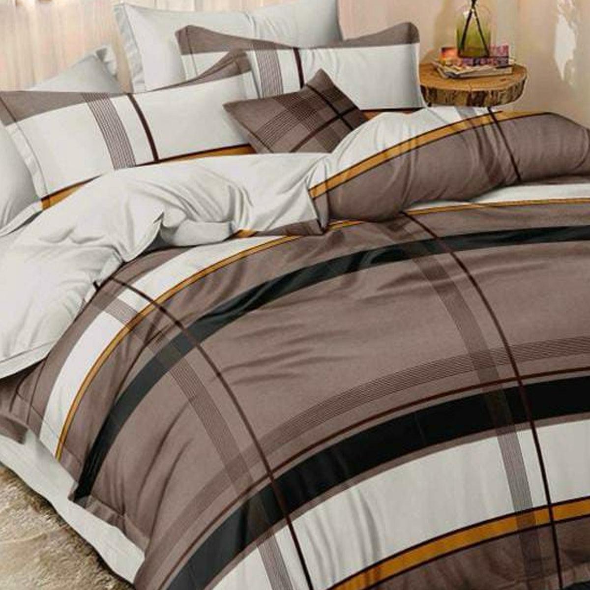 Brown Poly Cotton Double Bedsheet with Pillow Cover - Peachmode