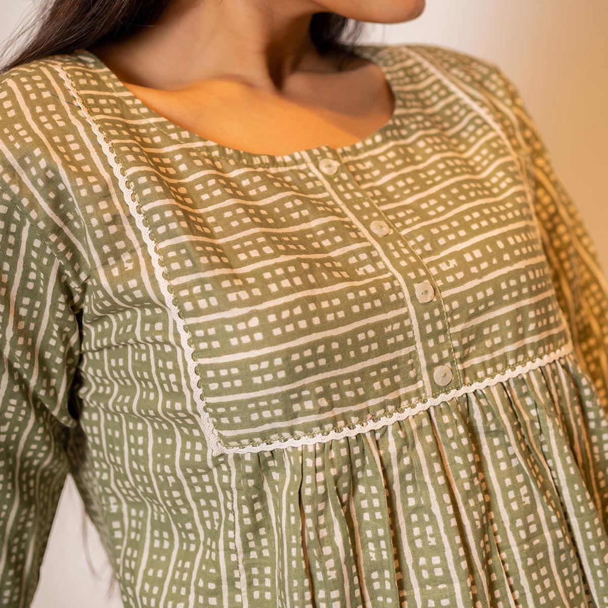 Brown Printed Poly Cotton Top - Peachmode