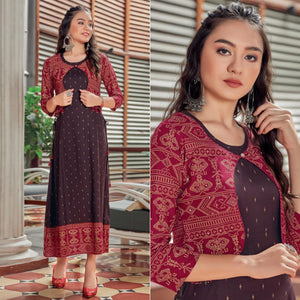 Brown Printed Rayon Anarkali Kurti - Peachmode