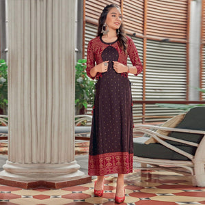 Brown Printed Rayon Anarkali Kurti - Peachmode