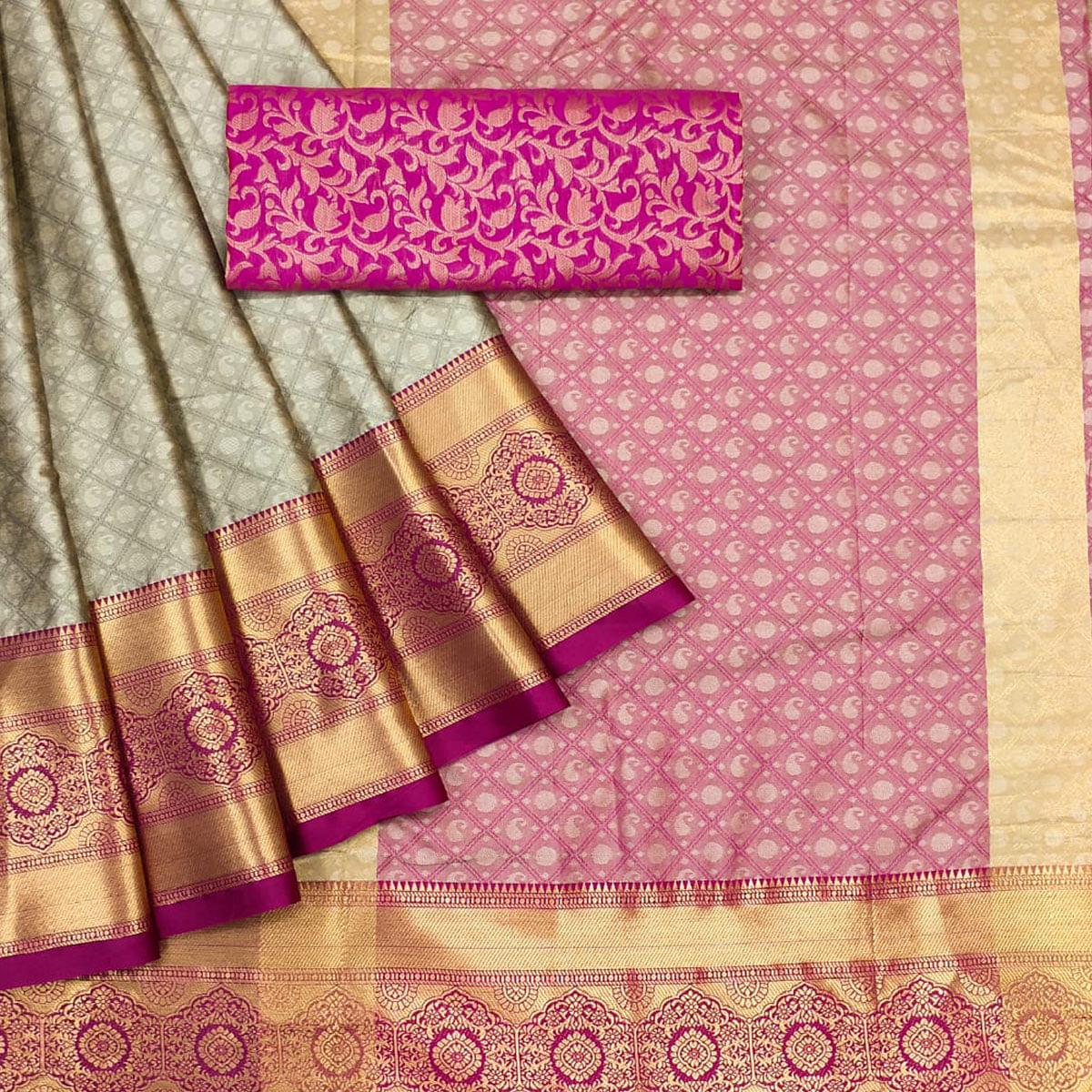 Brown Woven Cotton Silk Saree - Peachmode