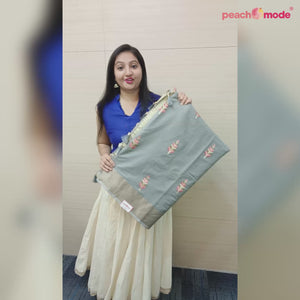 Grey Woven Art Silk Saree With Tassels