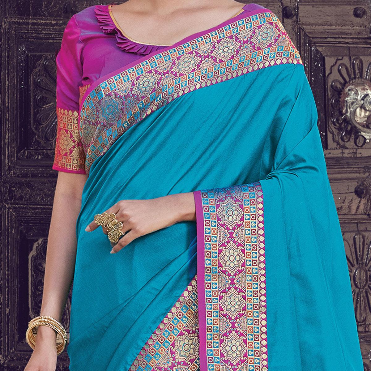 Capricious Blue Coloured Partywear Woven Silk Saree - Peachmode