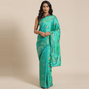 Capricious Green Colored Festive Woven Silk Blend Saree - Peachmode