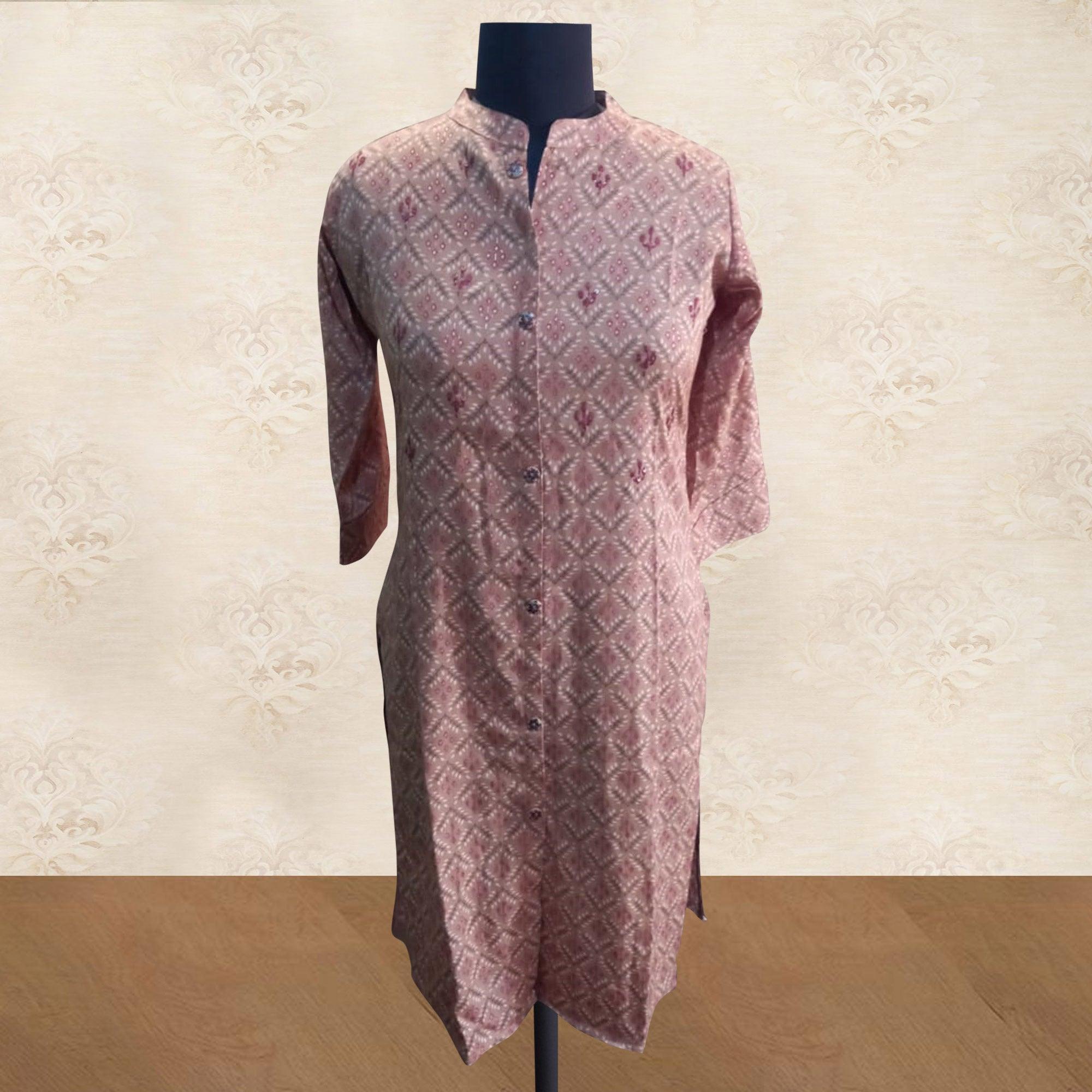 Capricious Light Peach Colored Casual Wear Printed Cotton Kurti - Peachmode