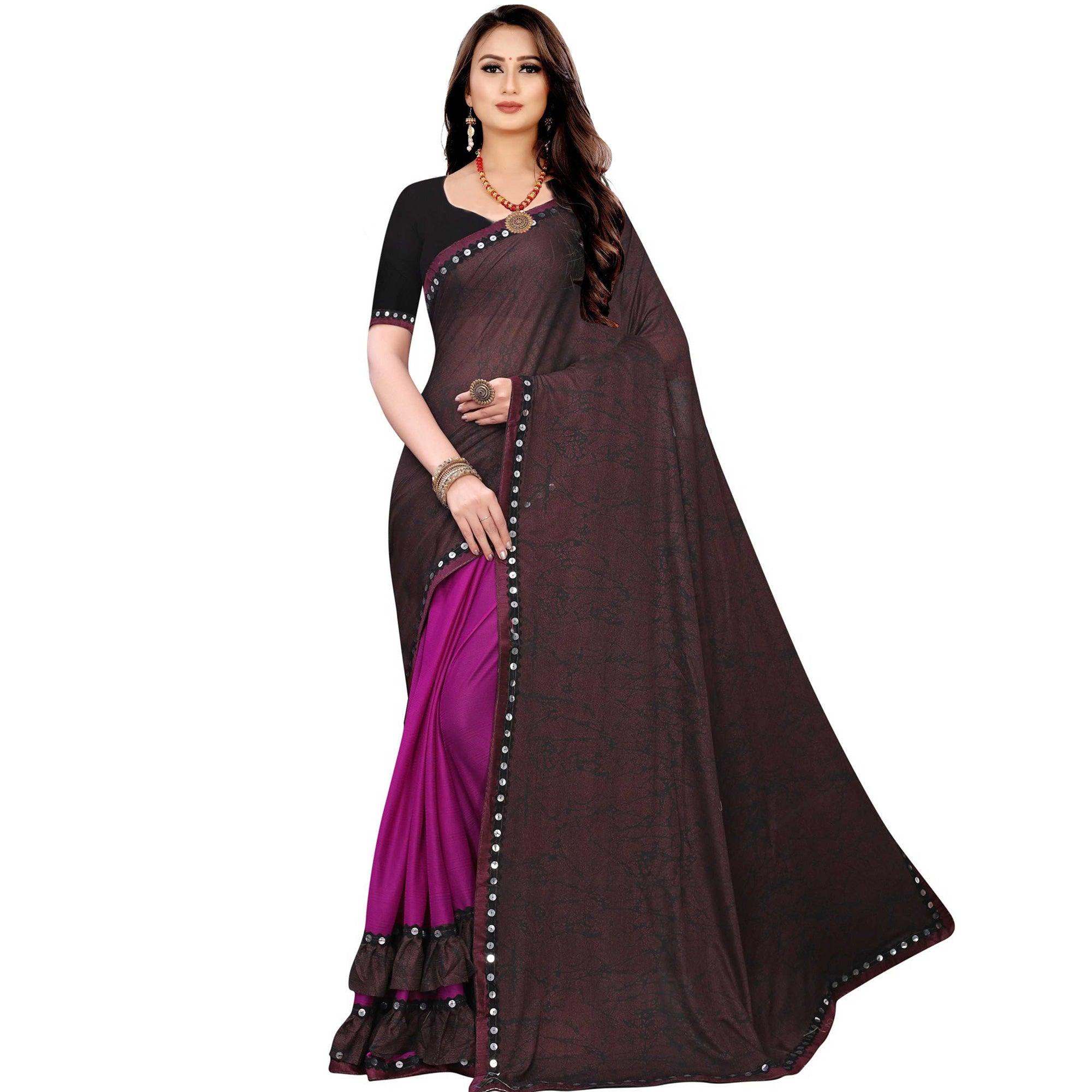 Capricious Maroon Colored Party Wear Printed Art Silk Half & Half Saree - Peachmode