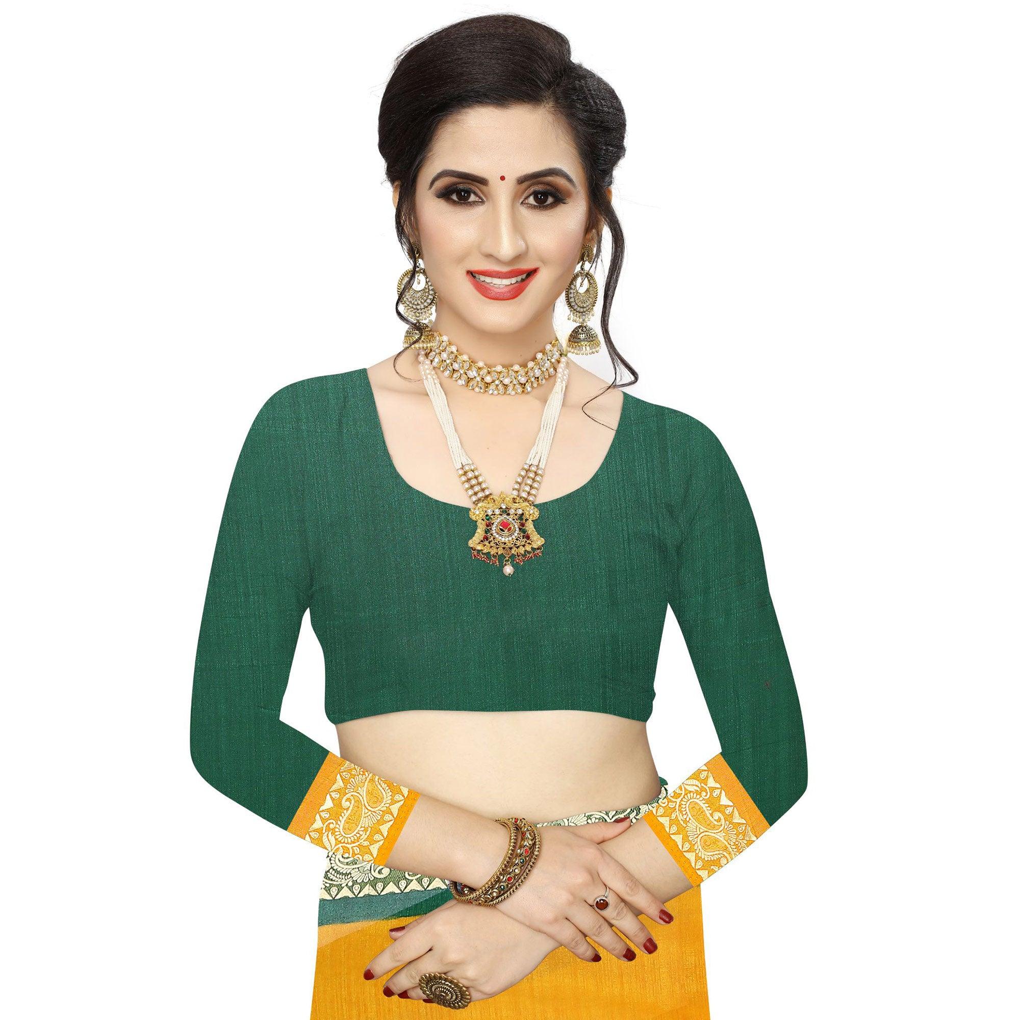 Capricious Mustard Yellow Colored Festive Wear Woven Vichitra Silk Saree - Peachmode