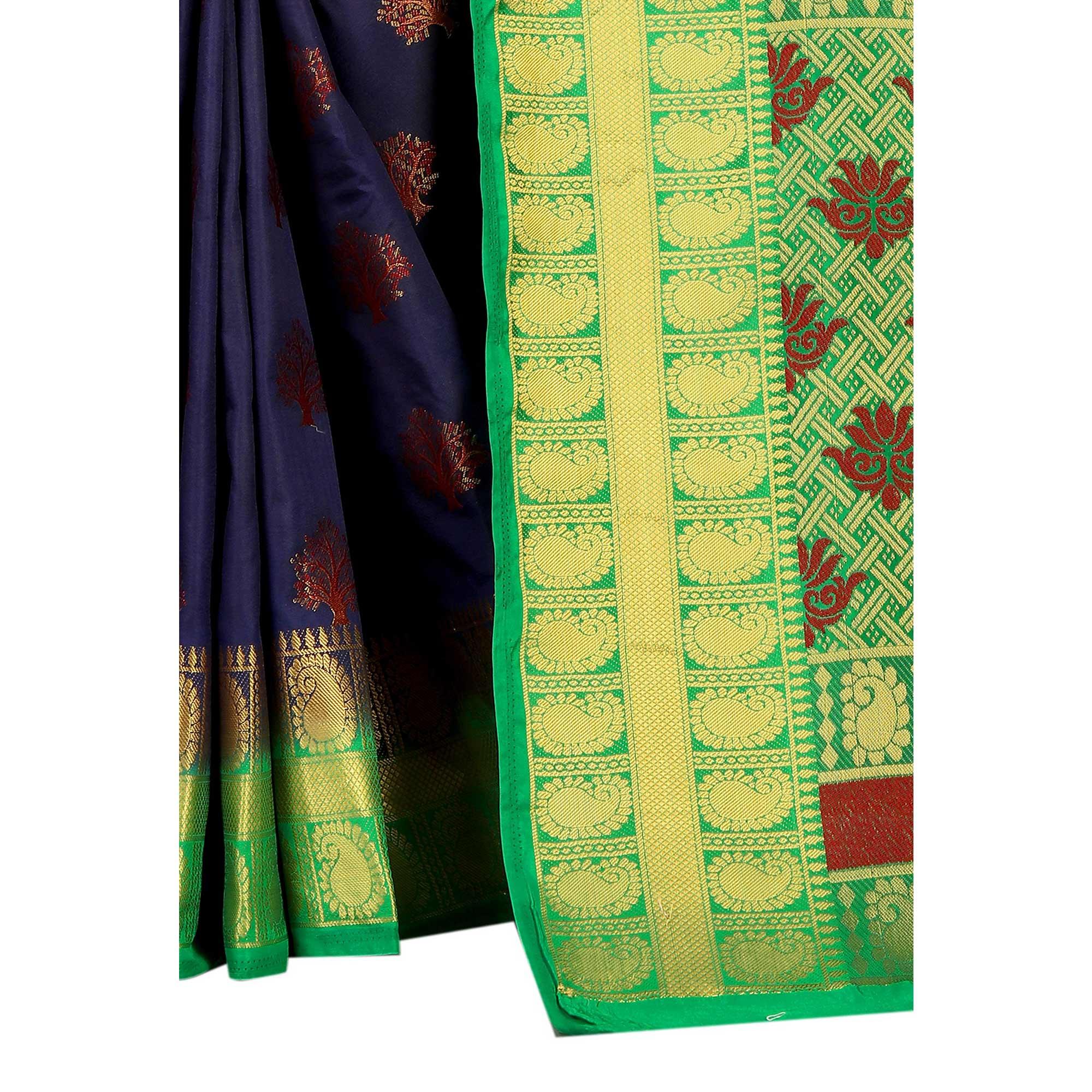 Capricious Navy Blue Colored Festive Wear Woven Art Silk Saree - Peachmode