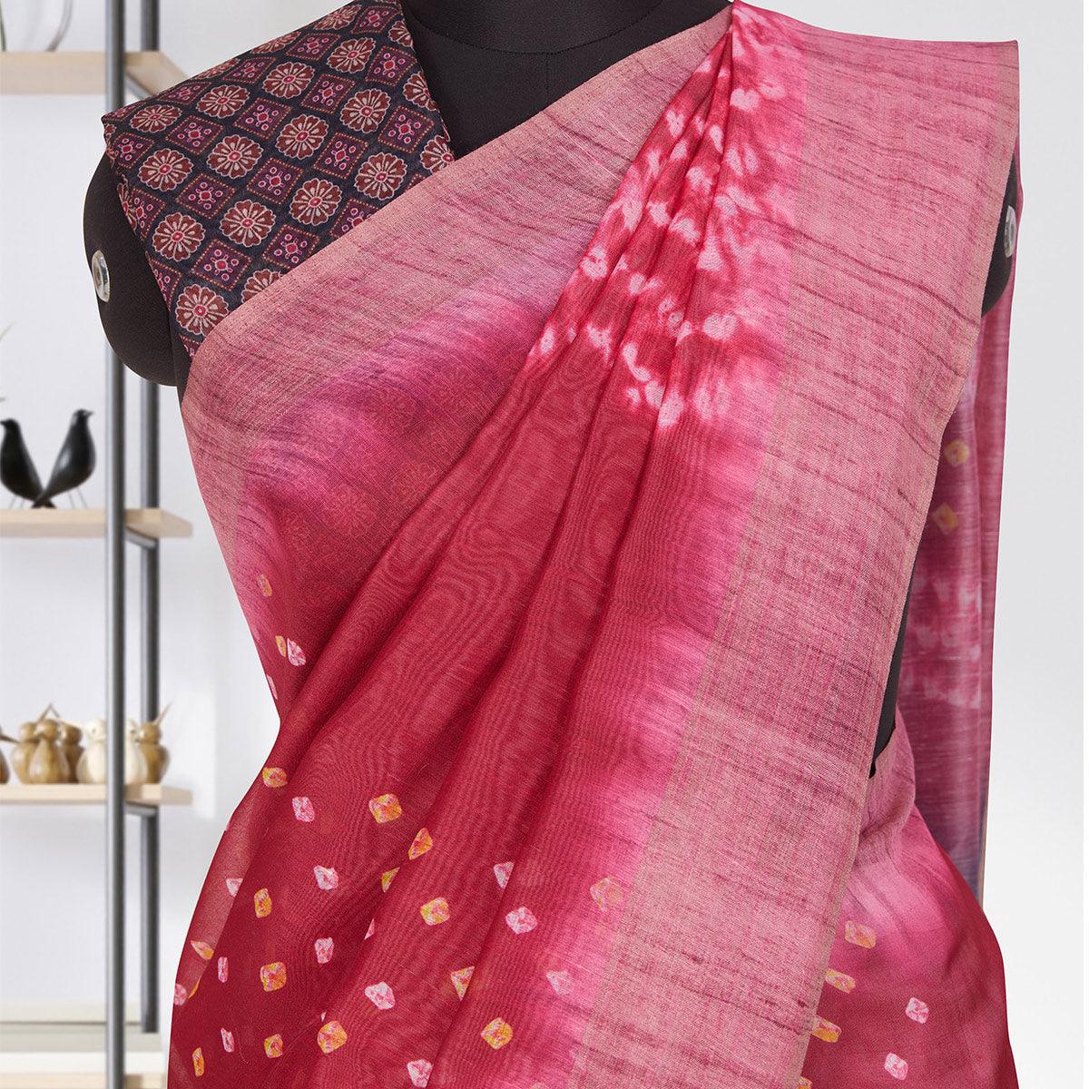 Capricious Pink Coloured Casual Wear Printed Linen Saree - Peachmode