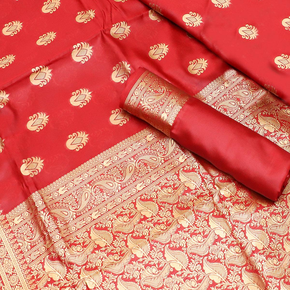 Capricious Red Colored Festive Wear Woven Kota Art Silk Banarasi Saree - Peachmode