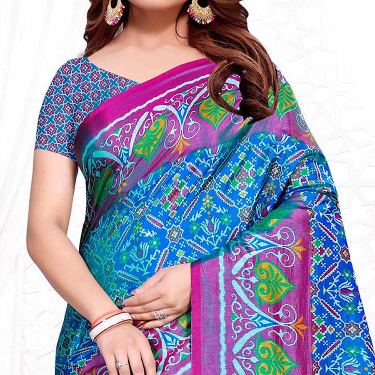 Capricious Sky Blue Colored Casual Printed Patola Printed Art Silk Saree - Peachmode